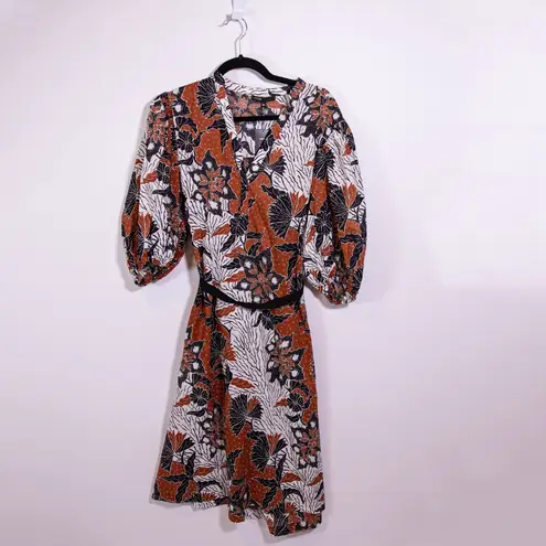 Maje NEW Rodime Terracotta Print Pattern Floral Belted Cotton Belted Shirt Dress