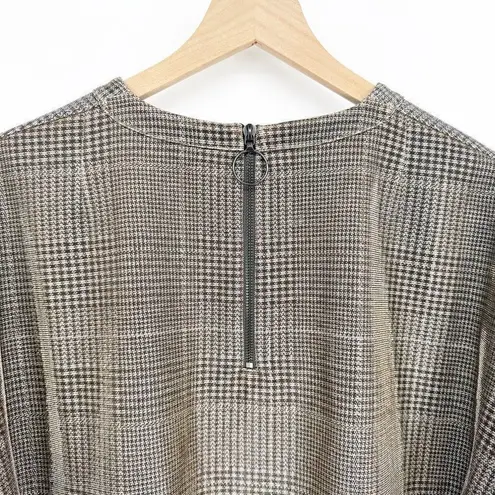 Akris Punto Metallic Lurex Glen Check Top 3/4 Sleeve Plaid Silver Women's 12