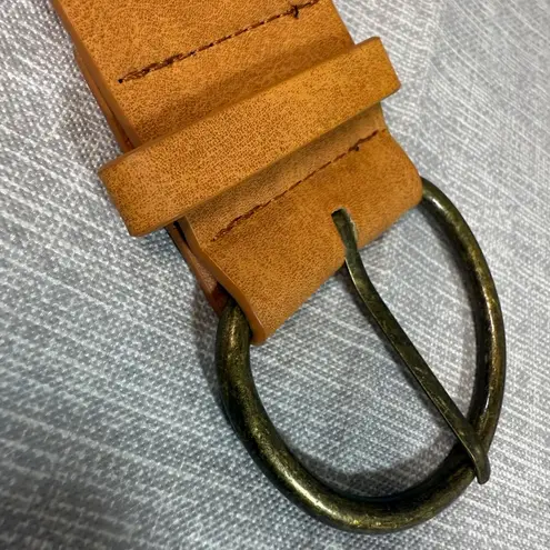 Brown Floral Embossed Leather Belt Faux Turquoise Accents Brass Buckle Women's