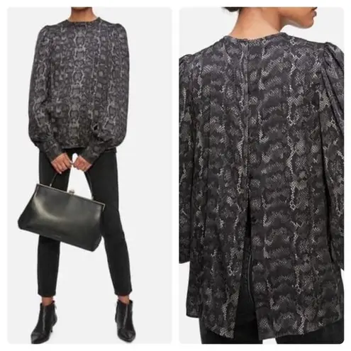 ANINE BING Renee Silk Python Print Blouse in Charcol