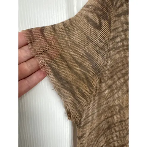 IRO Lamb skin animal print crew neck raw hem & sleeves T-shirt tan brown medium