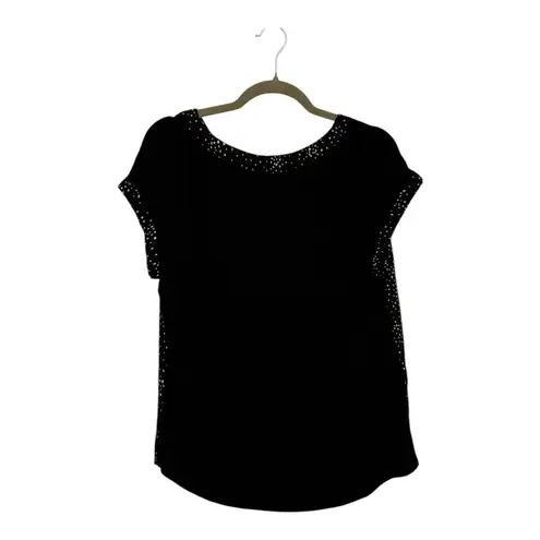 Fortune + Ivy Black & White Mixed Material Dot Print Blouse M Classic Workwear