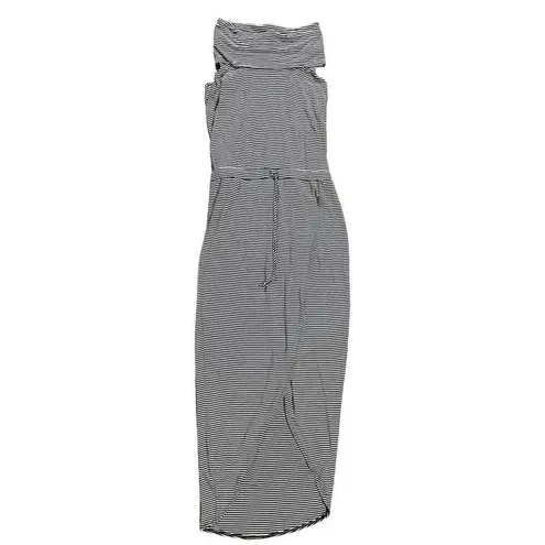 Dolan Left Coast Dress Black White Stripe Knit Cowlknit Midi cowl neck Sleeveles Black