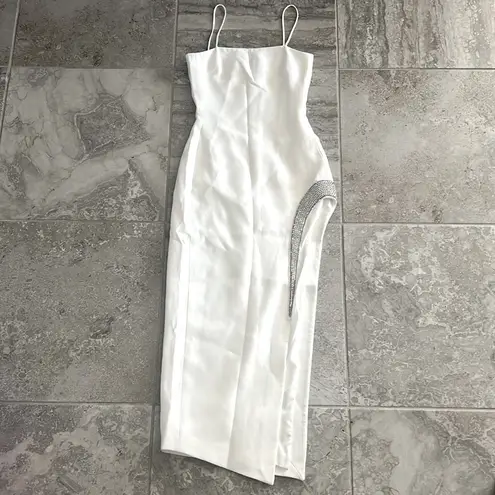 DAVID KOMA Glass Embellished Strapless Crystal Trim Dress, Size 2 New w/Tag White