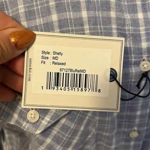 Untuckit Shelly Blue White Plaid Shirt Size M