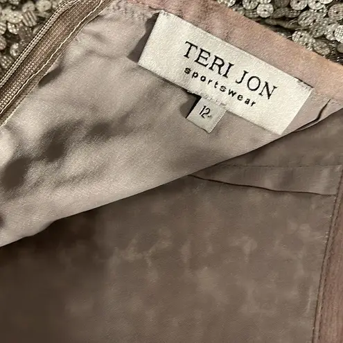 TERI JON Sportswear Silver Sequined Mesh Skirt, Size 12