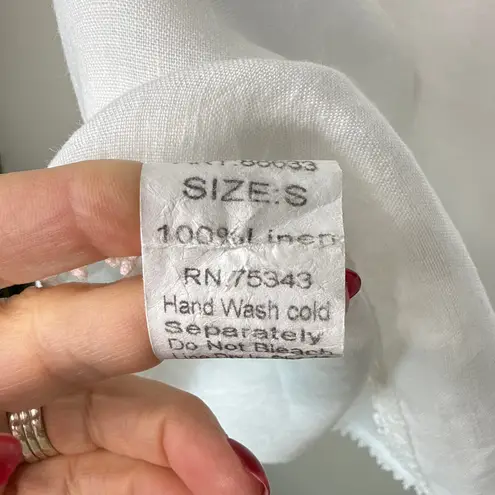 Lungo L'Arno Made In Italy 100% Linen Small Long Sleeve Lace Top Blouse Pintuck White