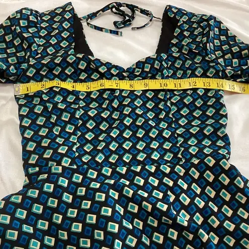 Band of Gypsies NEW Band of the Free Genevieve Teal Diamond Long Sleeve Mini Dress XS