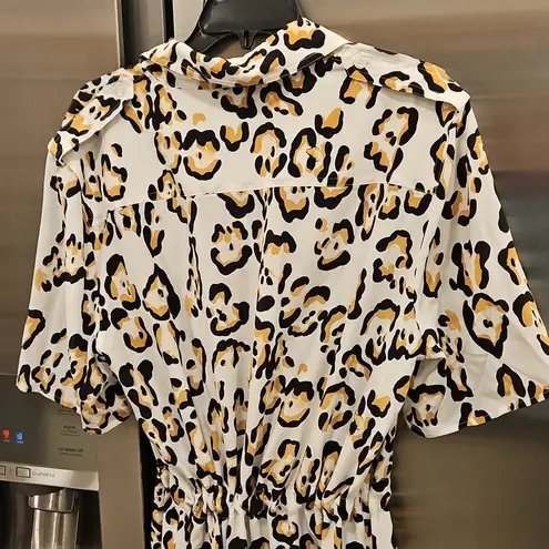 St. John ππ Printed Silk Dress ~ 100% Silk White Cheetah Print Large