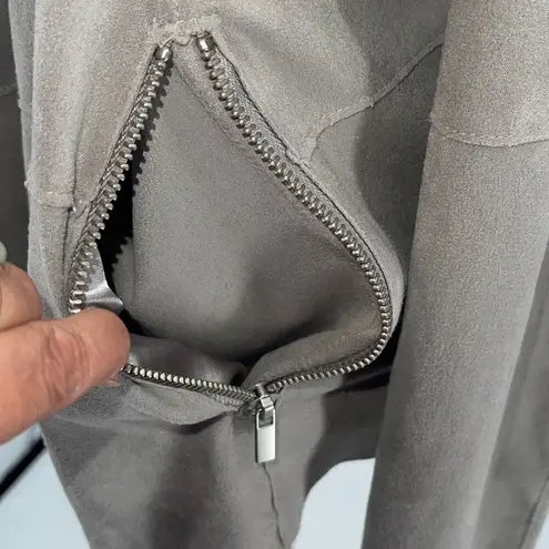 Bagatelle Womens Faux Suede Drape Open Front Jacket Light Gray Large