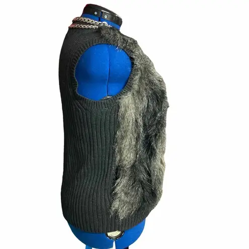 Jennifer Lopez ‎ Sweater Faux Fur Vest Black Size Medium