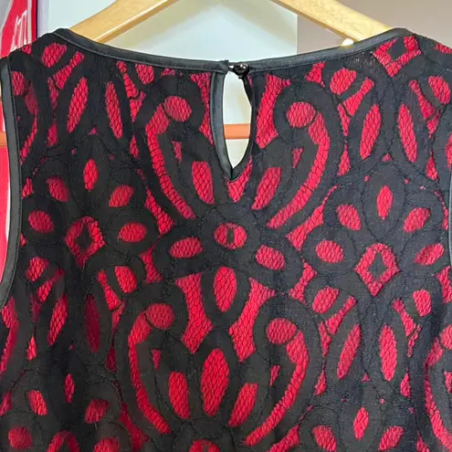 AB Studio black lace and red lining tank w keyhole back button women's medium