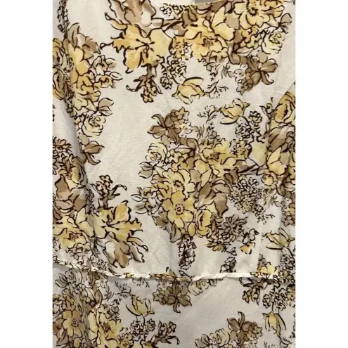 Loft  Ann Taylor 6 Linen Blend‎ Floral A-Line Sun Dress Yellow Brown Sleeveles