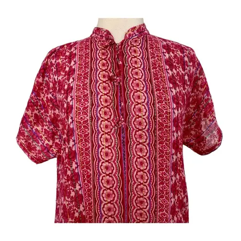 Vintage Metallic Sheer Chiffon Pink Floral Boho Button Up Maxi Kaftan Dress OS Size undefined