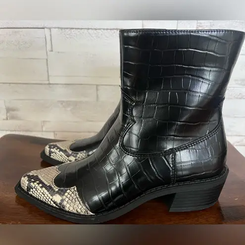 Open Edit Women KIARA WESTERN BOOTIE IN BLACK CROCO in size 6.5