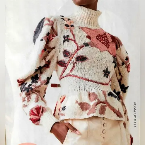 Ulla Johnson RARE  Palma Embroidered Knit Peplum Sweater Crocheted Handmade Sz ML