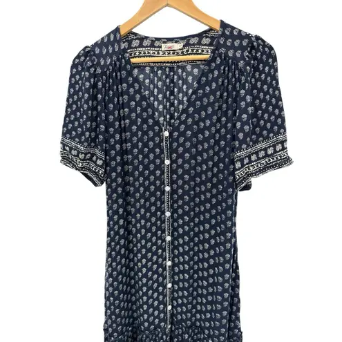 Faherty Orinda Maxi Dress M Blue Boho Tiered Cottagecore Festival Button Front