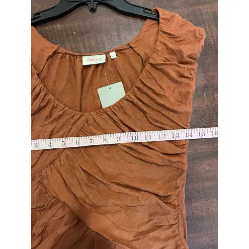 Deletta Shirt Womens Small Ruffle Front Short Sleeve Boho Tunic Top