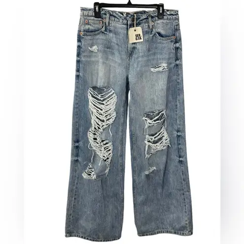 NWT SER.O.YA Fiona Low Rise Wide Leg in Tidal Size 29 Destroyed Distressed Blue