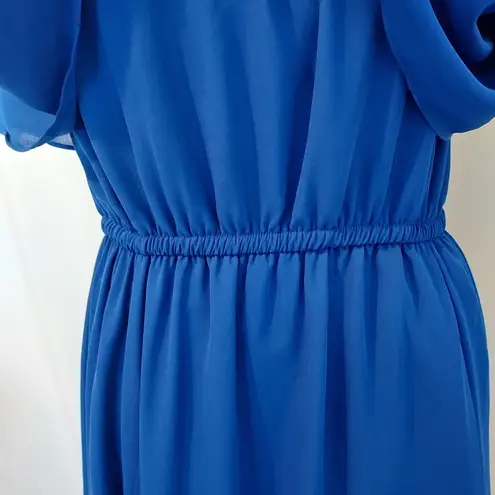 Rsvp NWT!  SUGARLIPS Royal Blue Chiffon Shoulder Ruffle A-line Maxi Formal Dress