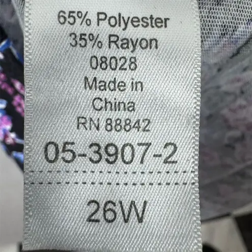 Woman Within Plus Size 26 Purple Floral Midi Dress Long Sleeve Casual