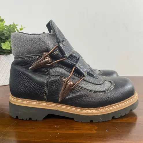 Martino of Canada Black Leather & Grey Wool Alpine Boots Women's Sz 7.5 EUC