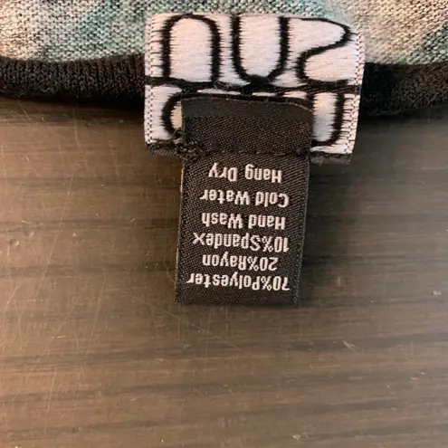 Clara Sun Woo Teal Black Zebra Print Long Sleeve Tunic Top Womens Medium M Blue