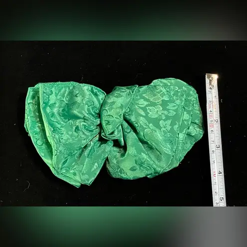 Vintage 90s Green SATIN EFFECT Big Hair Bow Barrette Clip Oversized