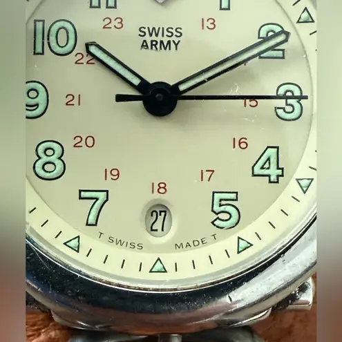 Swiss Army Rare Vintage Ladies Watch Stainless Case Fossil Leather Strap Date Brown