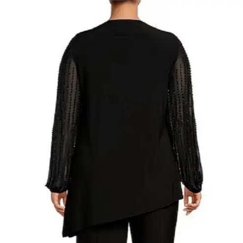 Marina 2 Piece Beaded Asymmetrical Hemline Long Sleeve Jewel Neck Top Size 12 Black