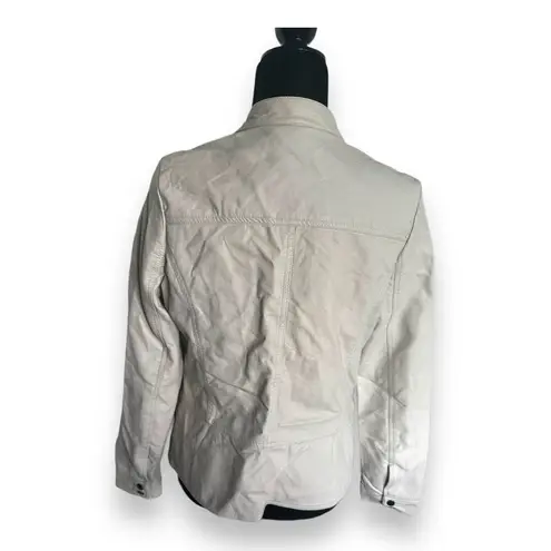 Apt. 9  Womens Jacket Sz M Faux Leather Peplum Zip Front Cream Pristine NEW