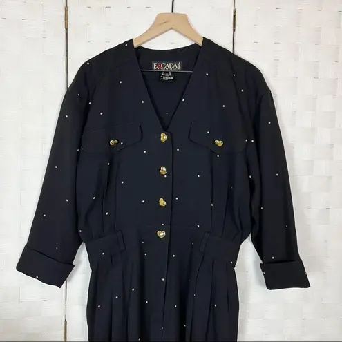 Vintage Escada Black With Hearts Long Sleeve Jumpsuit Size 40