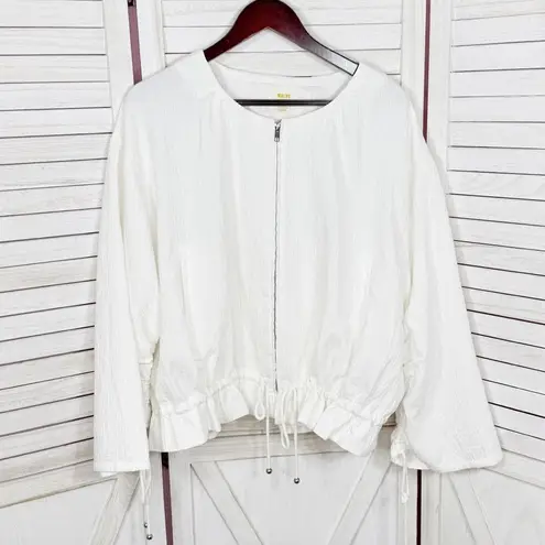 Anthropologie Maeve  Beach Parachute Bomber Jacket White XL Scrunch Tie Zip Front