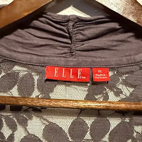 Elle Purple Gray Lace Back Open Front Cardigan Size XL Lightweight Long Sleeve