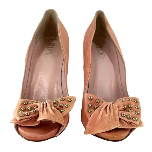 NEW Red Valentino Coral Pink Leather Bow Open Toe Pumps Size 39 Heels