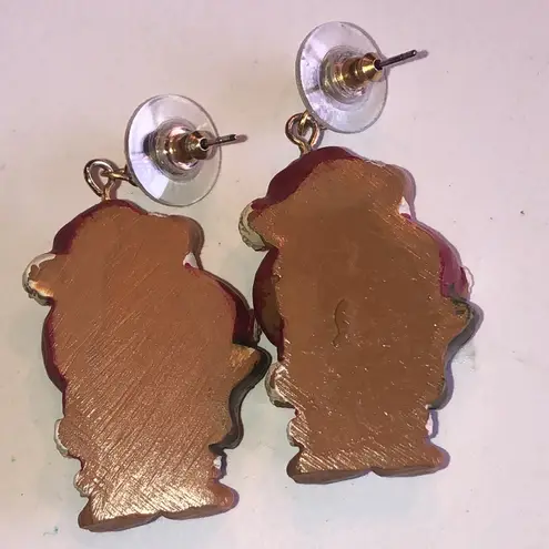 Vintage Festive Bear Earrings with Gold Tone Star Red
