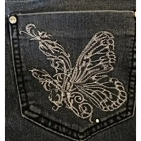 Y2K Butterfly Embroidered Dark Wash Stretch Jeans Kaba Jeans Size 18 Blue