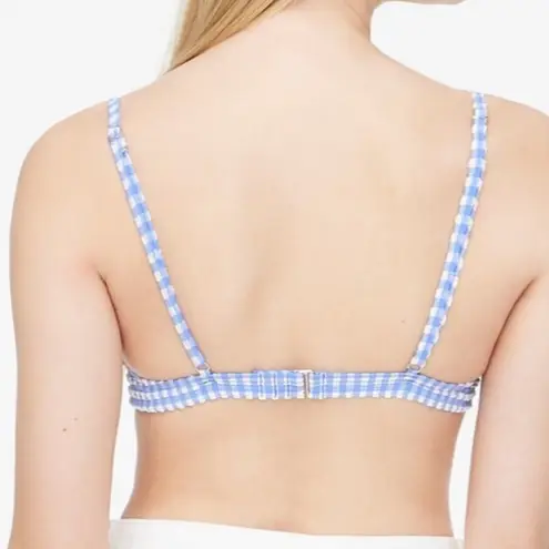 NWT J.Crew Factory Blue & White Gingham Seersucker French Bikini Ruffle Top Sml