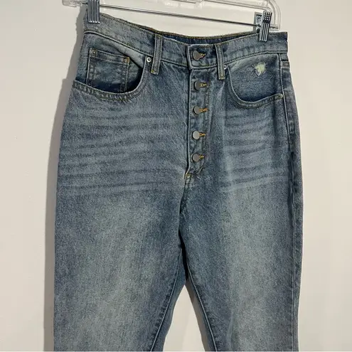 We Wore What The Danielle Crystal Straight High Waist Jeans In Blue Button Fly 27