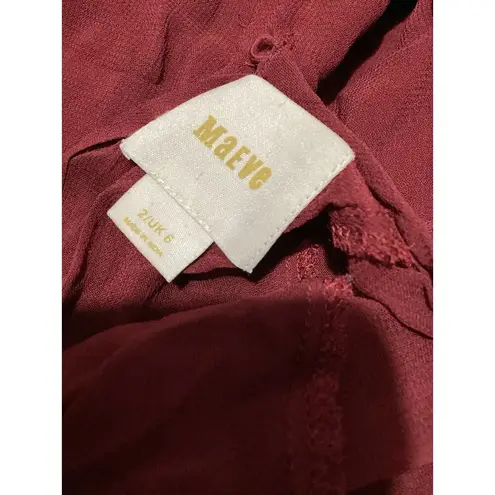 Maeve Anthropologie Francoise Red Floral Embroidered Midi Dress V-Neck 2