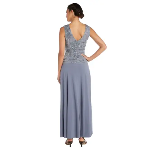 R & M Richards Steel Gray Sequin Top Full Length Sleeveless Formal Dress Size 14