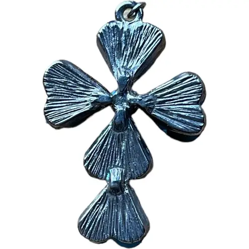 Heart Cross Blue/Green Clear Rhinestone Pendant Charm