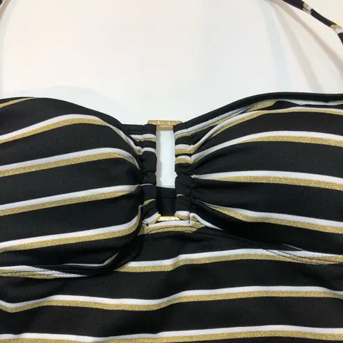 Ralph Lauren BLACK Striped Ring Front Swim Top Size 2