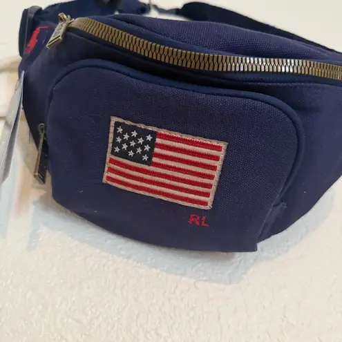 Ralph Lauren Polo  Fanny Pack Waist Pack Navy Blue US Flag Patch 3 Pocket - NWT