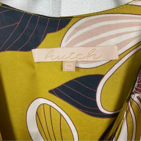 Hutch Anthropologie Mustard Yellow Floral Wrap Midi Dress Sz.XS
