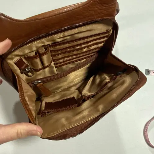 Genuine Brown Leather Crossbody Bag With Multiple Compartments