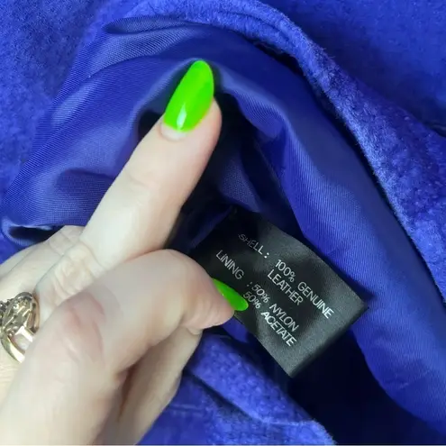 Vintage 90s Atlantic Beach Leather Coat Works Purple Suede Studded Jacket 16