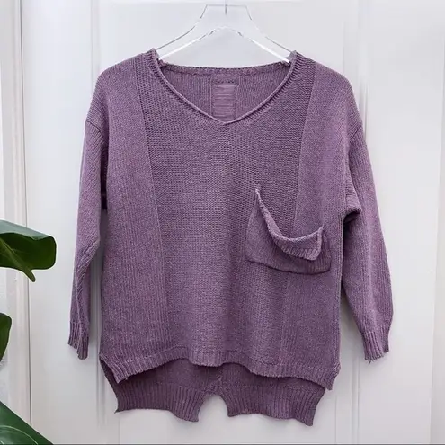 Purple V Neck Sweater High Low Pocket Size XS