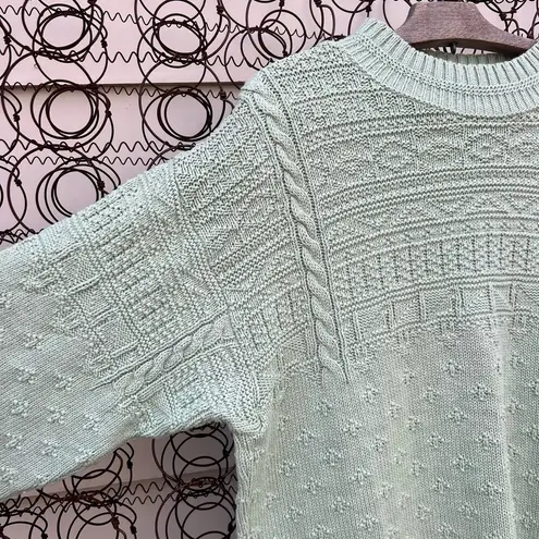 Liz Wear Vintage 90s Seafoam Green Geometric Textured Knit Tunic Sweater MEDIUM