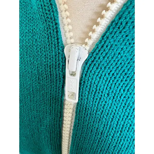 Vintage Teal Full Zip Long Sleeve Knit Sweater Jacket Small Green